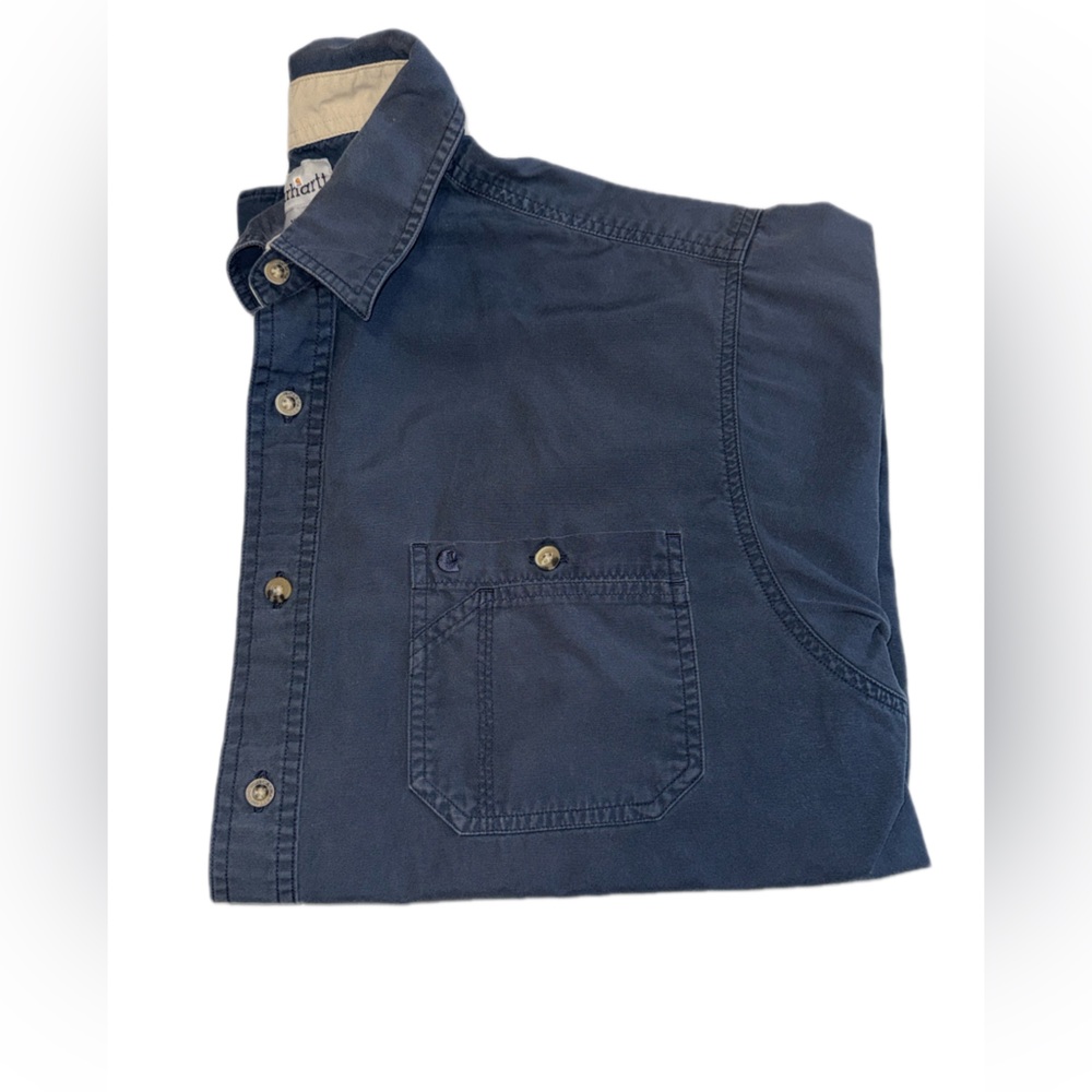 Carhartt Men’s XL Regular 100% Cotton Short Sleeve Work Shirt Blue 2010 RN14806 - Picture 2 of 12